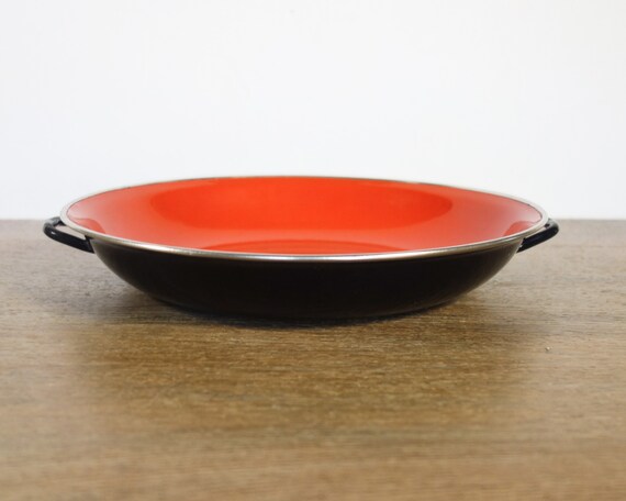 Vintage Enamel Pan Set of 3 Retro Enameled Paella Pan Red 