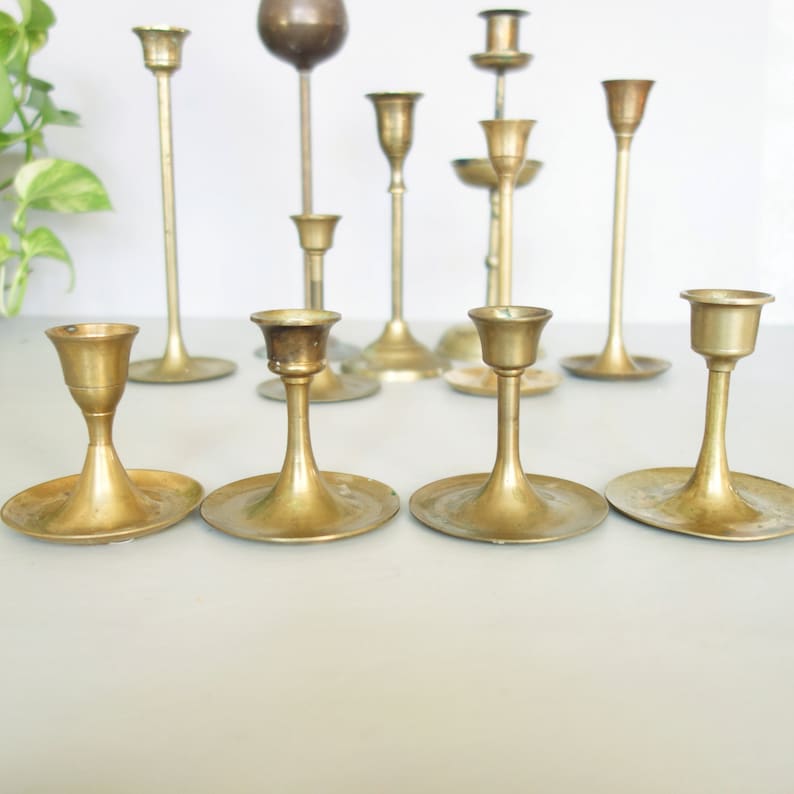 Vintage Brass Tulip Candlesticks Graduated Brass Candle Etsy