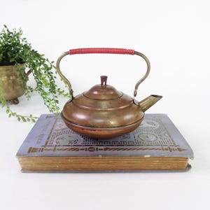 Vintage Copper Teapot with Brass Spout and Wire Wrapped Handle, Made in Holland, Display Only