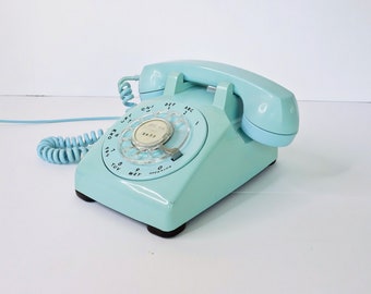 Retro Western Electric Aqua Blue Rotary Dial Phone, Vintage Bell Telephone Model 500 C/D, 1963 Photo Movie Prop