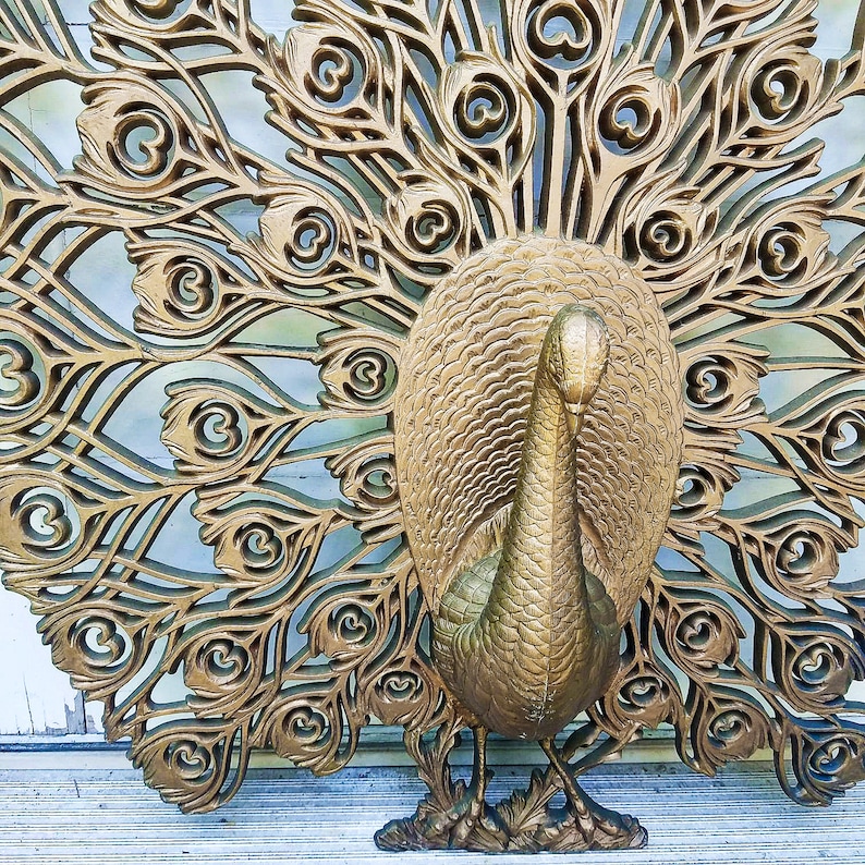 Large Gold Peacock Wall Art Vintage Burwood Ornate Wall Etsy