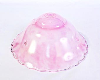 Vintage Art Deco Light Shade, Pink Purple Glass, Retro Three Chain Ceiling Light Globe