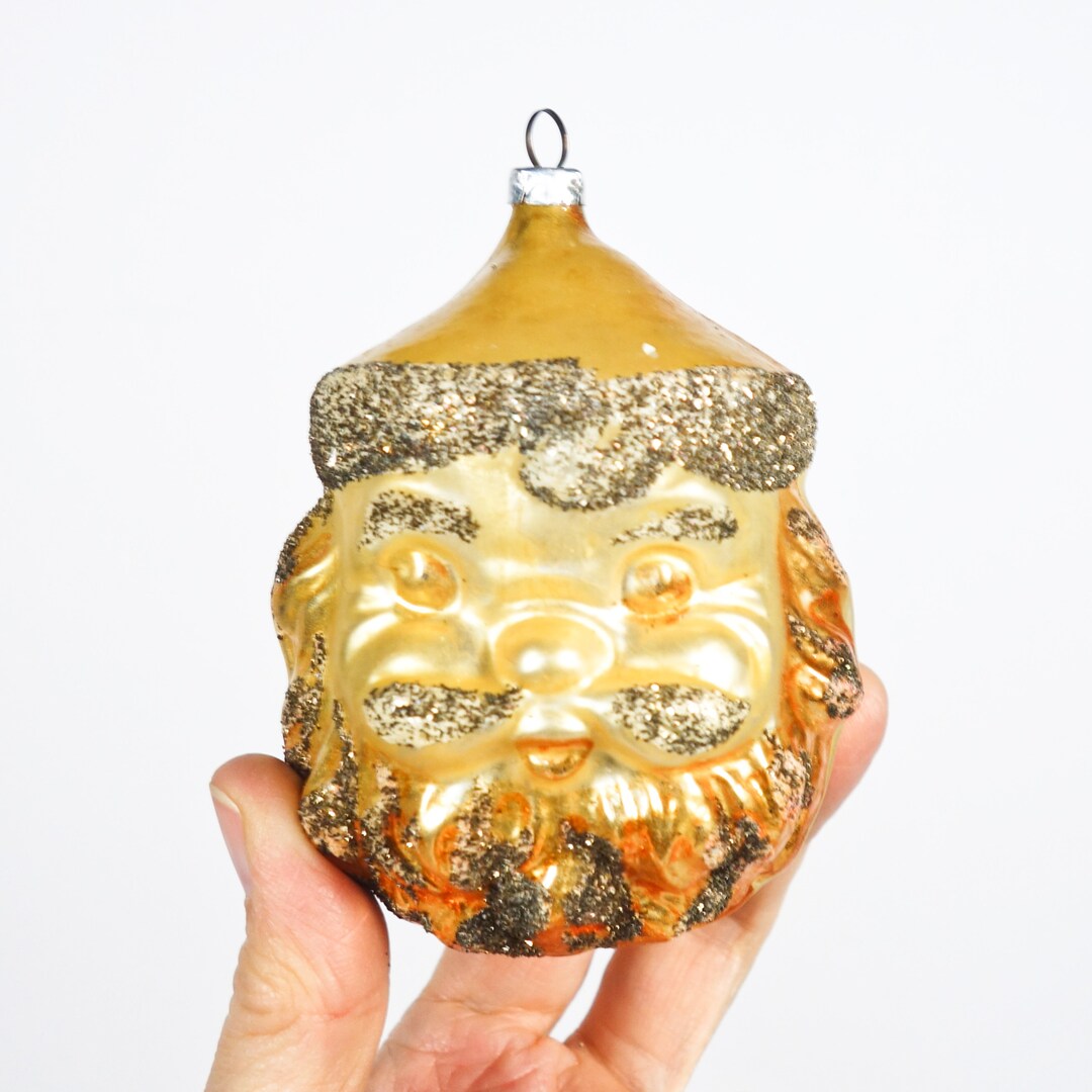 Blown Glass Santa Claus Head Ornament, Large Vintage Figural German ...