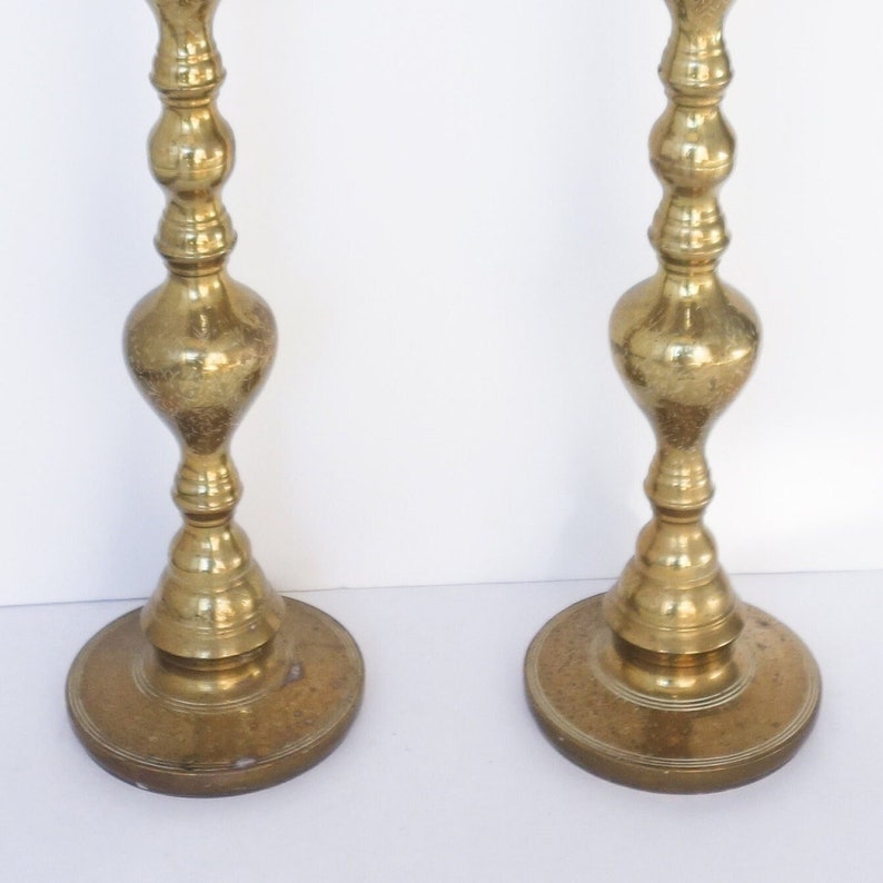 Huge Etched Brass Floor Candlesticks Vintage Pair Altar Etsy