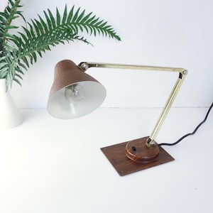 Mid Century Tensor Task Lamp, High Intensity, Wood Grain Reading Light, Folding Articulated, Desk Accessory, Bedside Lamp