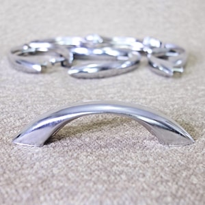 Mid Century Atomic Drawer Pull, Arched Retro Chrome Handles, Kitchen Bath Cabinet, Restoration Furniture Refinishing