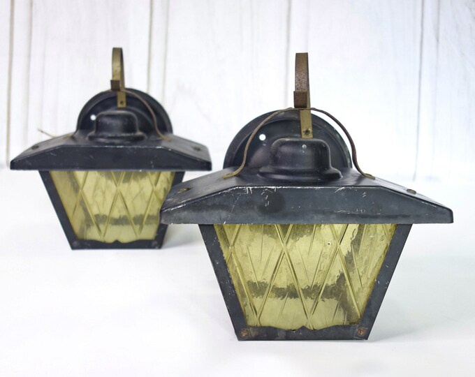 Vintage Pair of Porch Light Fixtures, Lantern Style Wall Mount Sconce