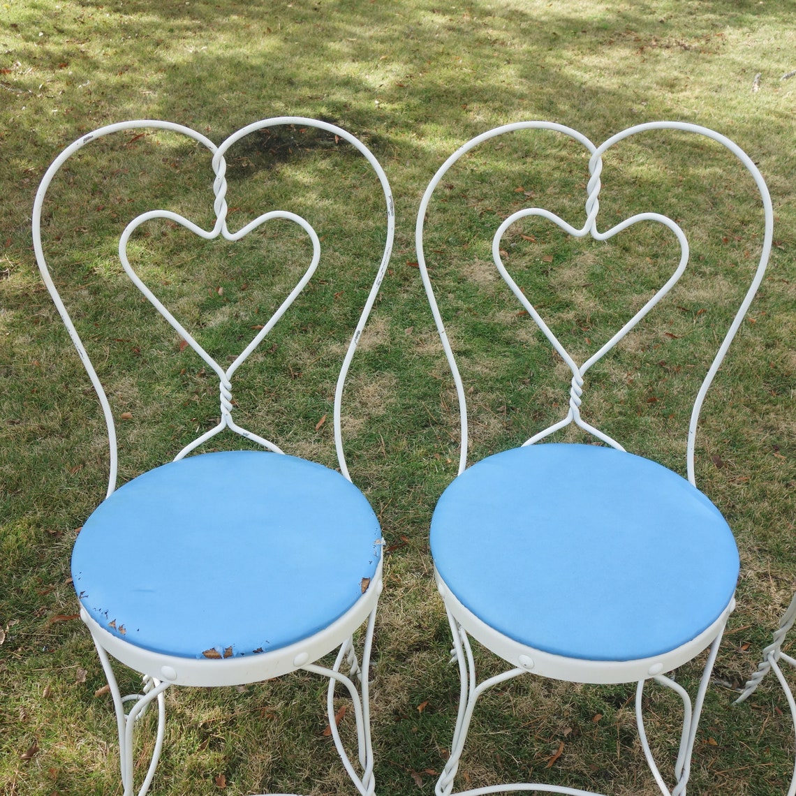 Vintage Pair Ice Cream Parlor Chairs Bistro Heart Wrought Etsy