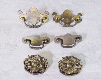 Choice Vintage Brass Bail Drawer Pulls, Set of Two, Antique Ornate Brass Handles, Restoration Furniture Refinishing