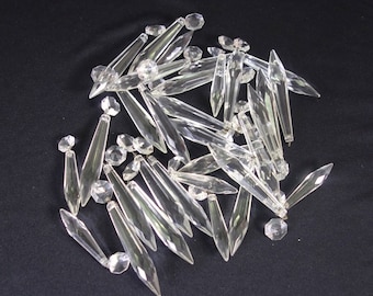Vintage Chandelier Prisms, Glass Crystal Icicle, Octagonal Connector Bead, Sun Catcher, Crafts Replacement
