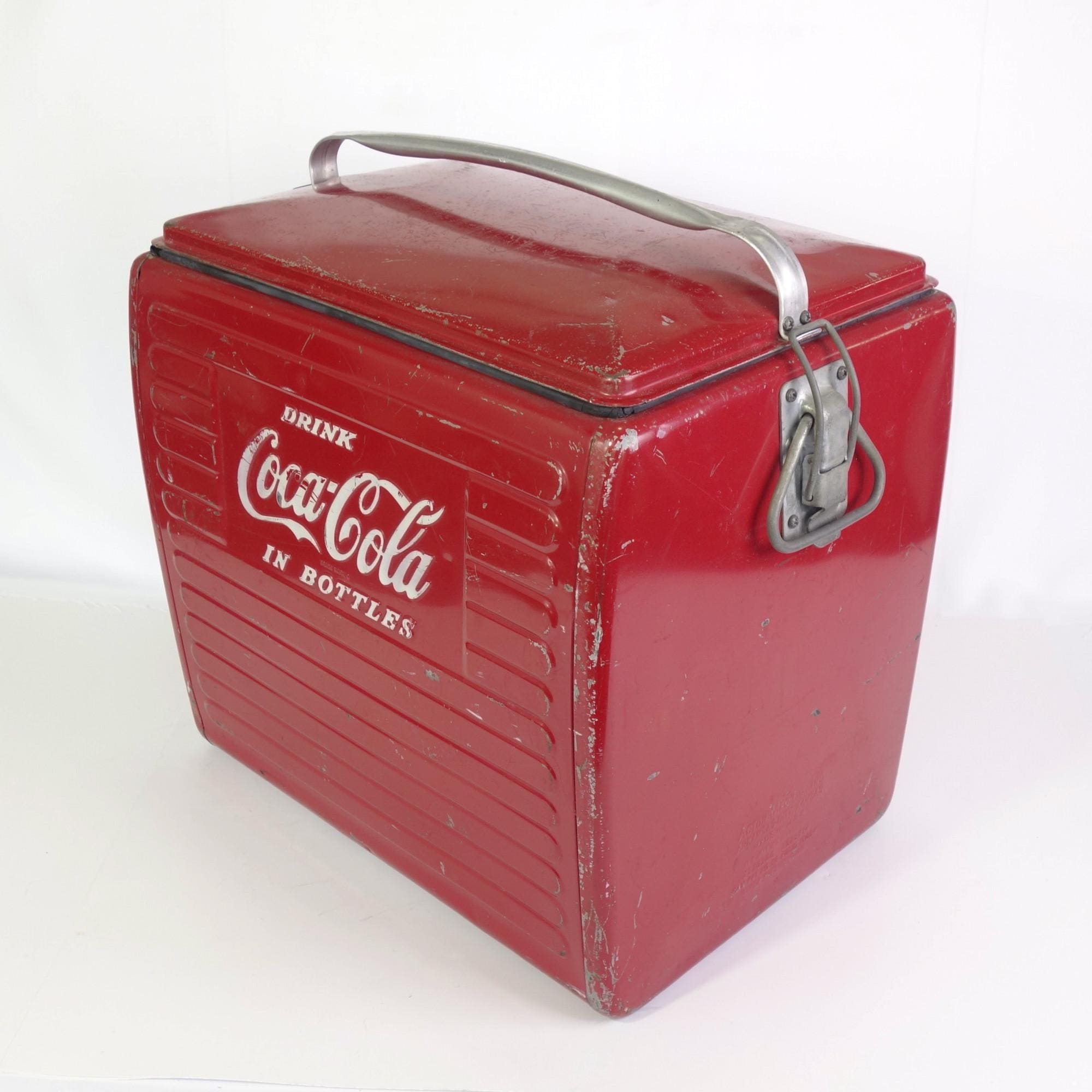 Vintage 1954 Metal Coca Cola Cooler: Acton Metal Picnic Ice Chest