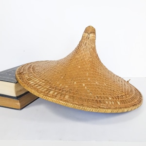 Vintage Asian Bamboo Hat, Retro Woven Conical Hat, Large 19  display picture 3