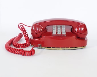Vintage Red Princess Touch Tone Phone, Western Electric 2702B, Push Button Landline Telephone, 1980s