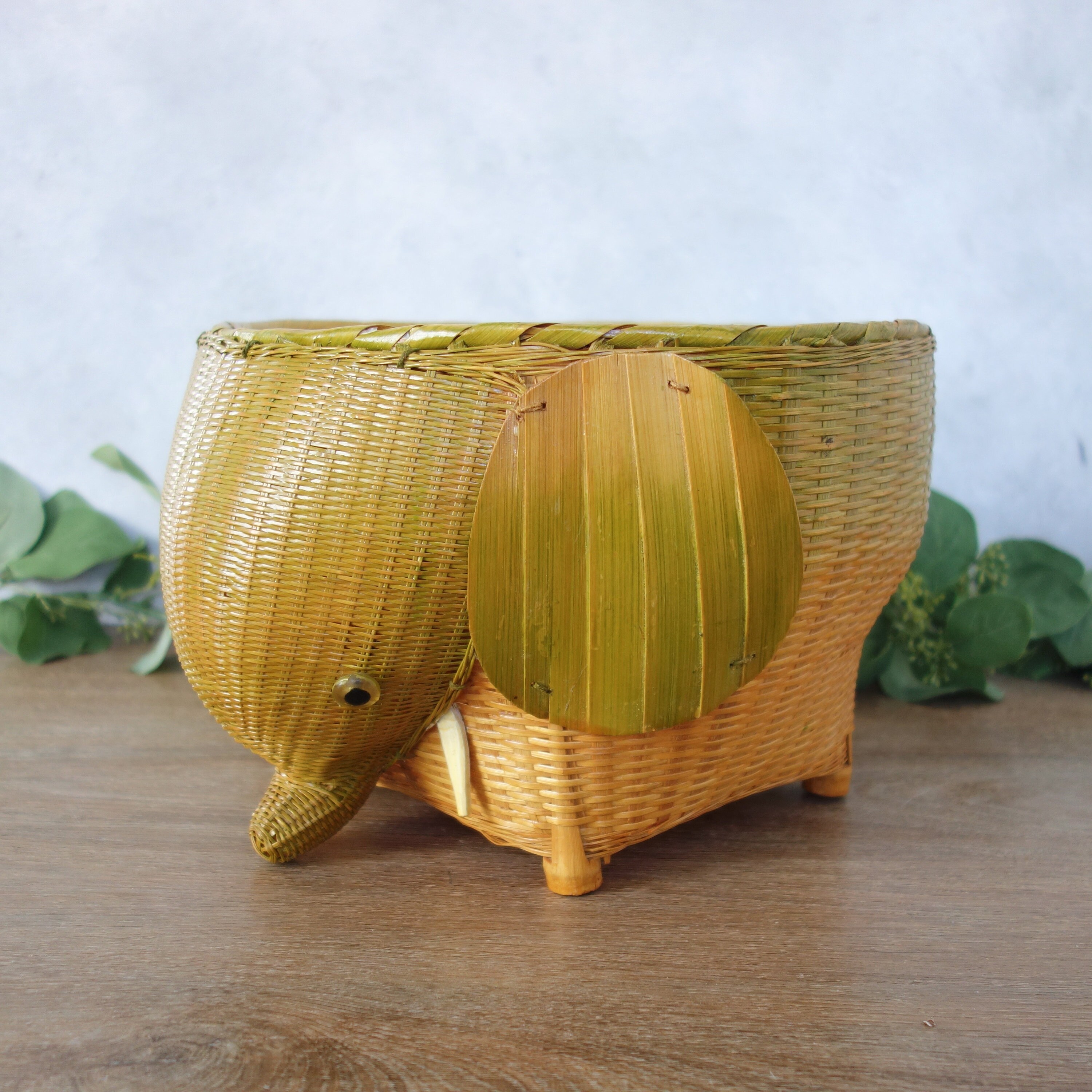 Wicker Elephant Basket Woven Basket Planter Nursery Decor Etsy