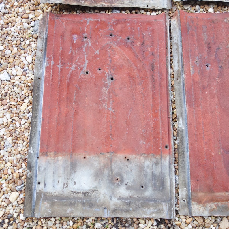 Vintage Metal Roof Tin Embossed Red Roofing Shingle Etsy