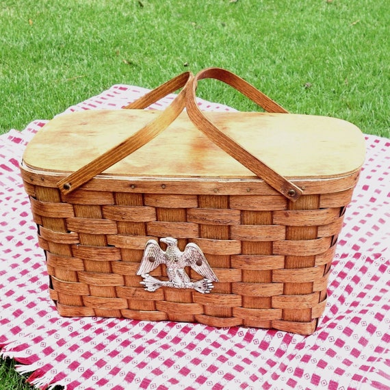 Vintage Picnic Basket Extra Large Woven Wood Putney | Etsy