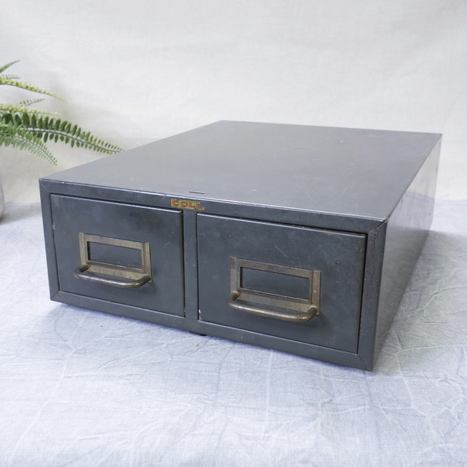 Industrial Metal Card File Box, Gray Two Drawer Stacking, Art Steel ...
