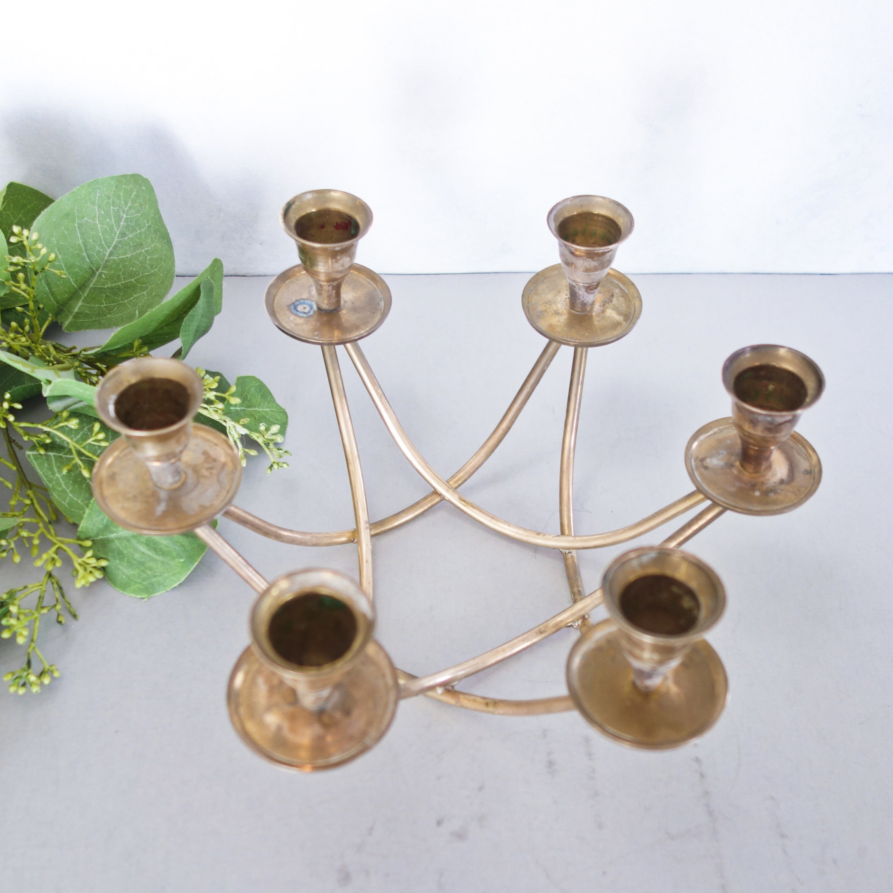 Retro Brass Centerpiece Candelabra Vintage Candle Holders Etsy