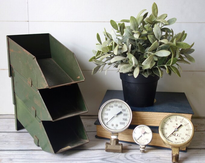 Industrial Metal Stacking Storage Bins Vintage Machine Age Etsy