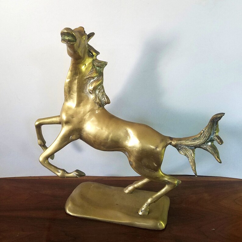 Large Brass Horse Figurine Rearing Bucking Stallion Statue Etsy