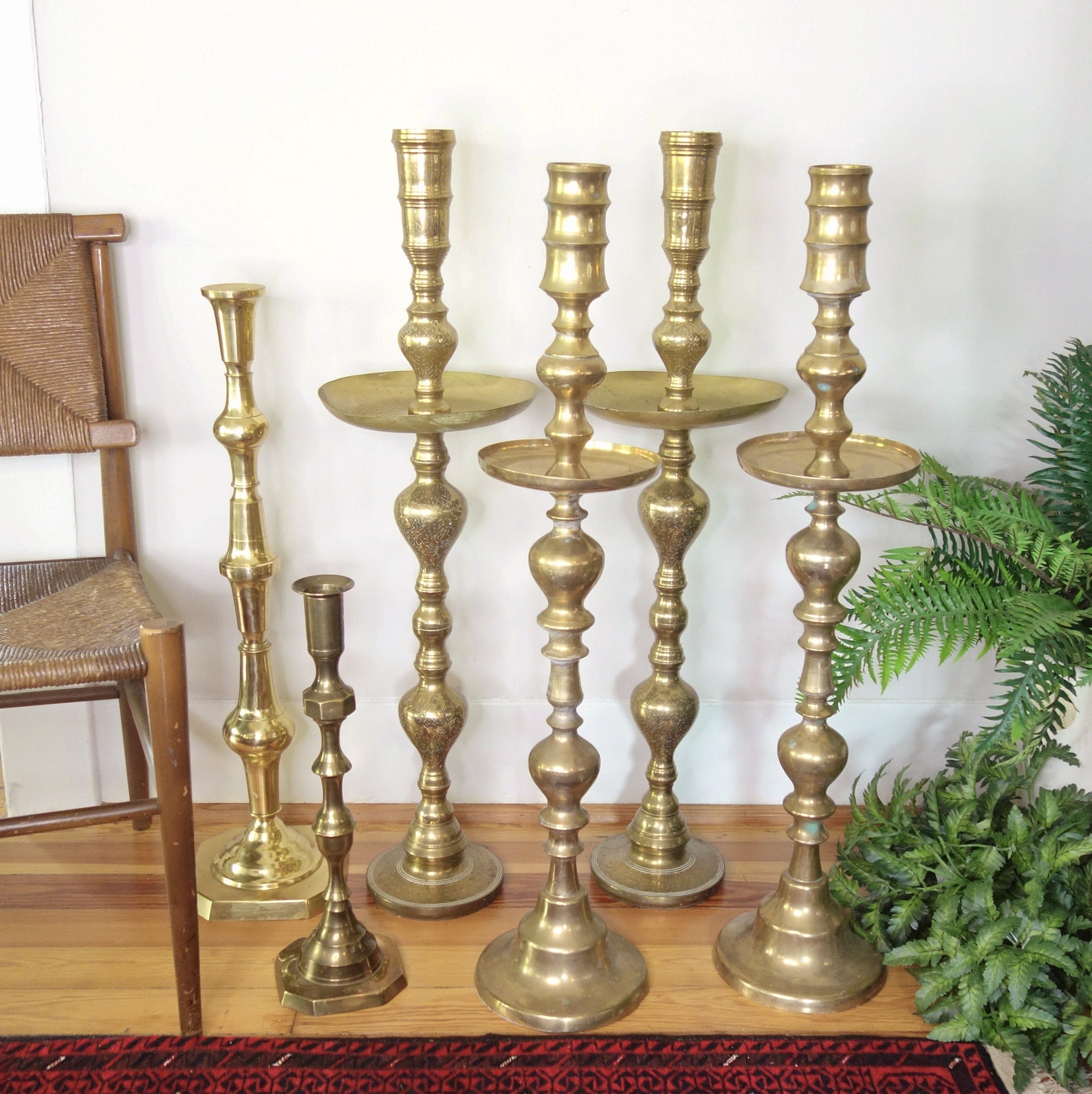 Large Brass Floor Candlesticks Vintage Pair Altar Candle Etsy
