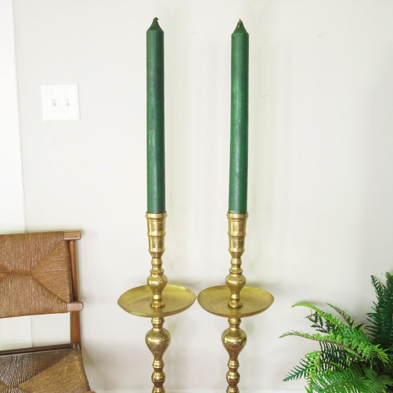 Large 36 Brass Floor Candlesticks Vintage Pair Altar Etsy