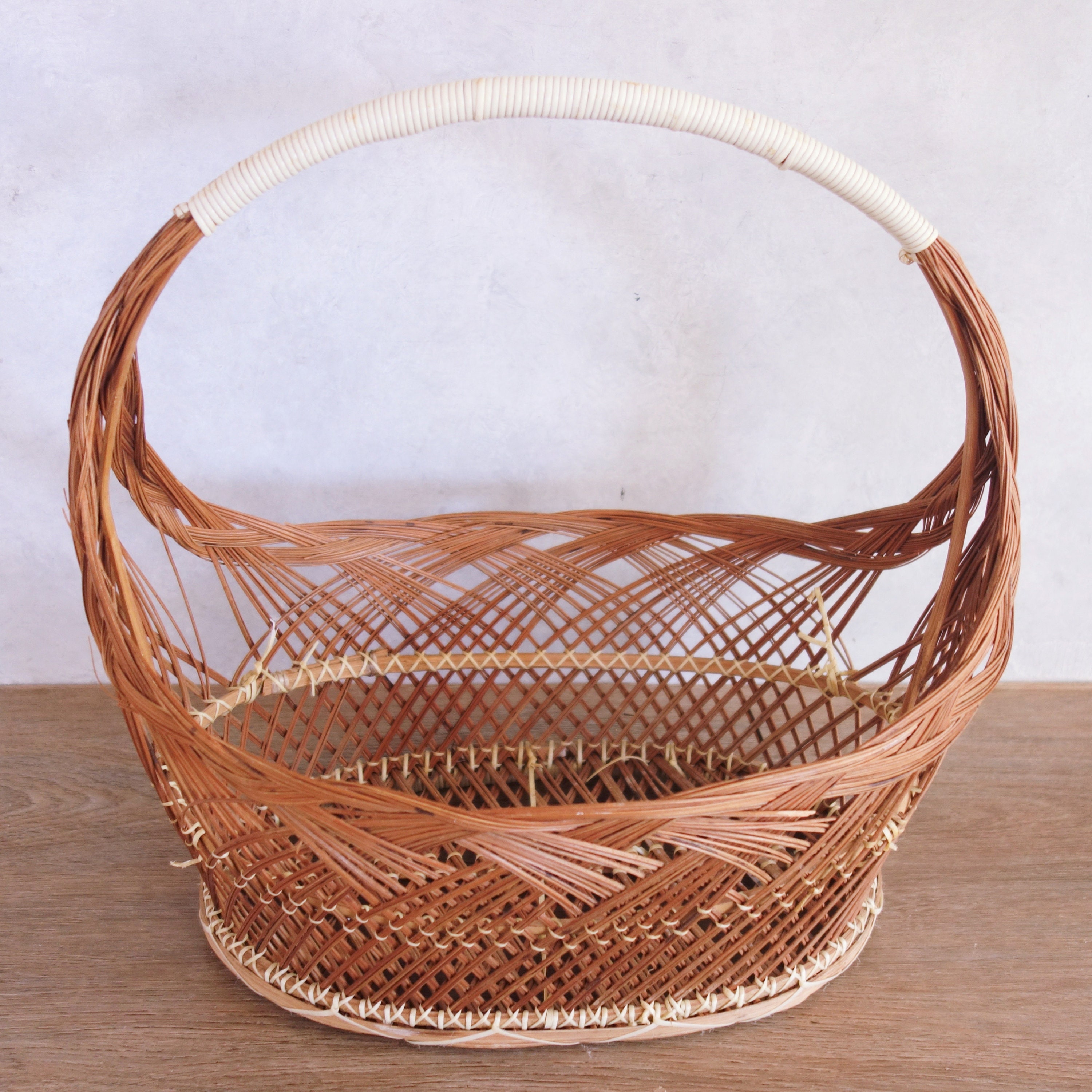 Vintage Open Weave Basket Large Woven Gathering Basket | Etsy