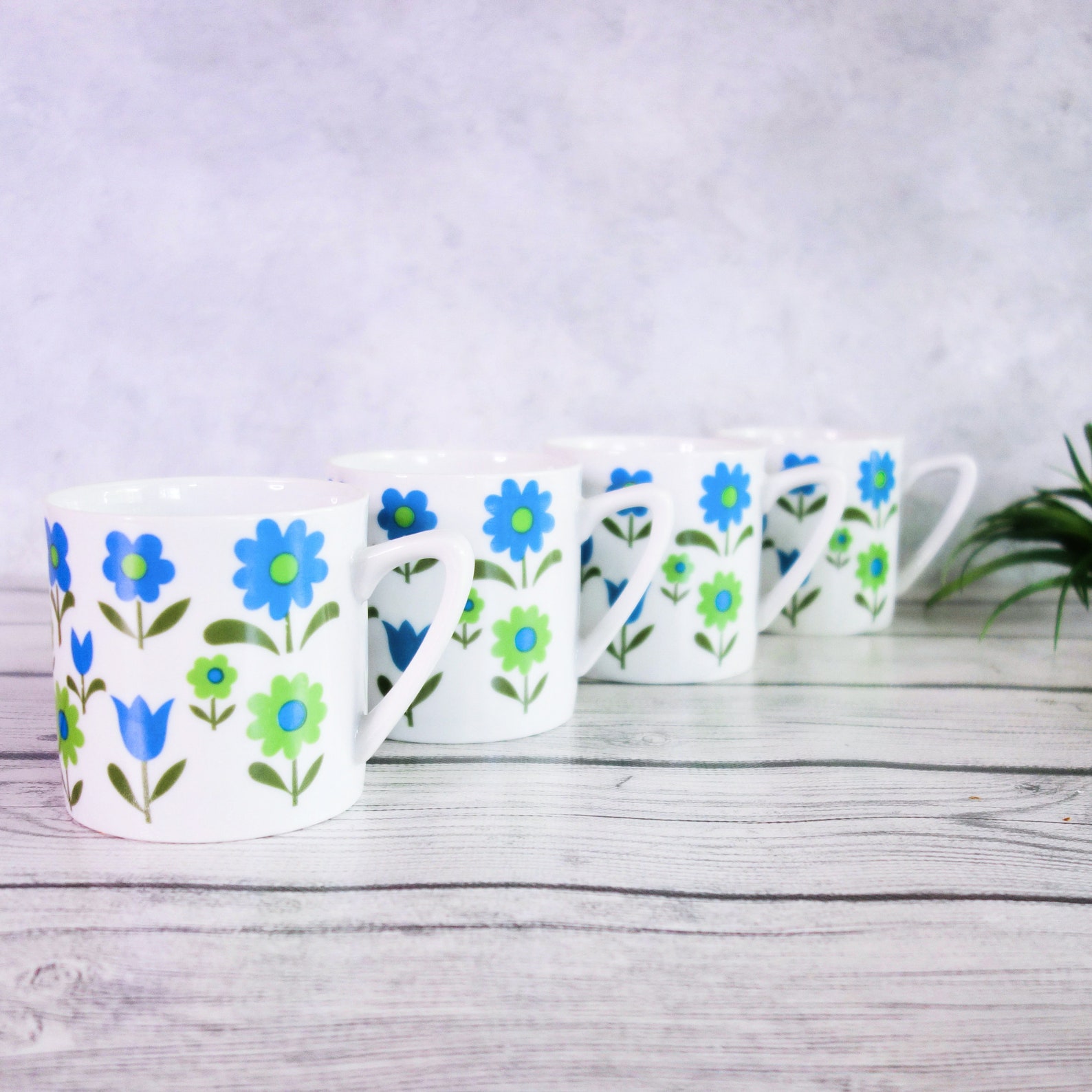 Vintage Floral Coffee Mugs Set of Four Japan Tea Cups Gift Etsy