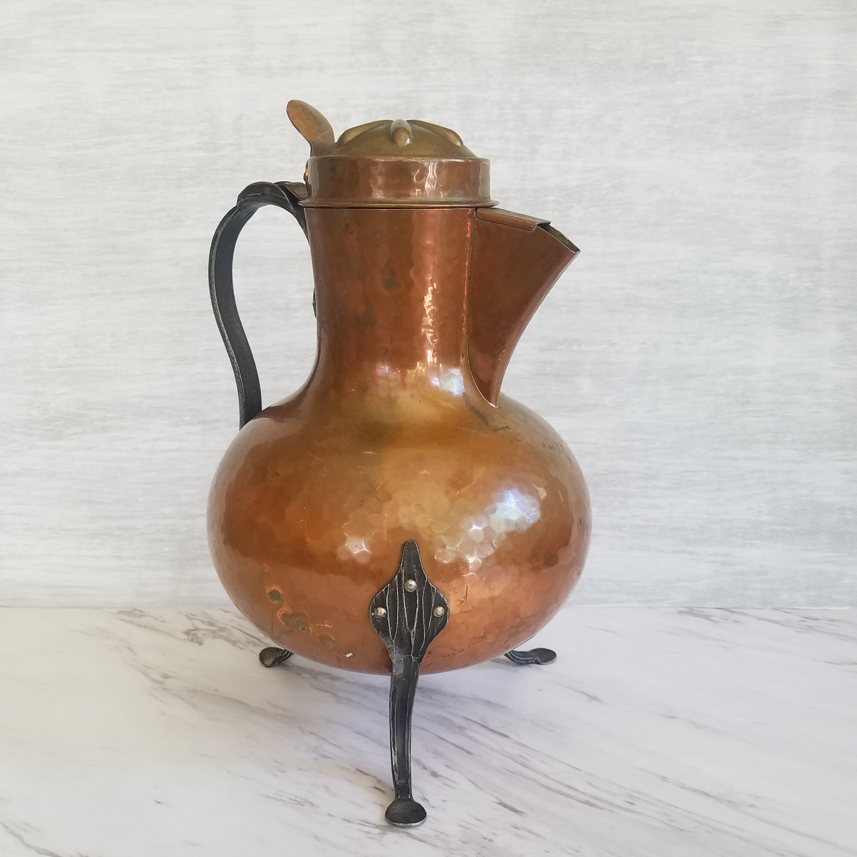 Antique French Copper Kettle Large 3 Legged Hammered Copper | Etsy