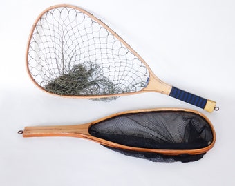 Fly Fish Landing Net Wooden Handle Fishing Net Bent Bow Paddle Nautical  Fishermans Boat House Riverboat Decor Live Fish Knotted Net 