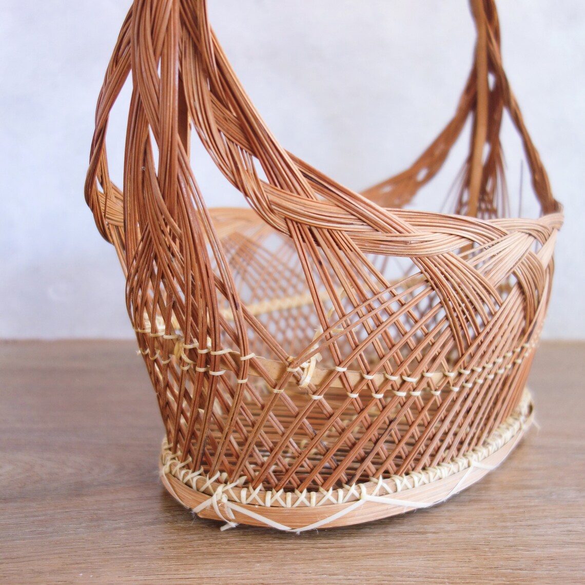 Vintage Open Weave Basket Large Woven Gathering Basket Etsy