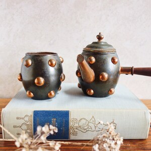 Vintage Turkish Coffee Set, Decorative Art Copper, Indian Pot and Cup, Made in Bombay, Boho Eclectic Decor, Mother's Day Gift
