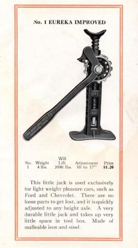 Antique Cast Iron Screw Jack, Vintage Eureka No. 1 Car Jack