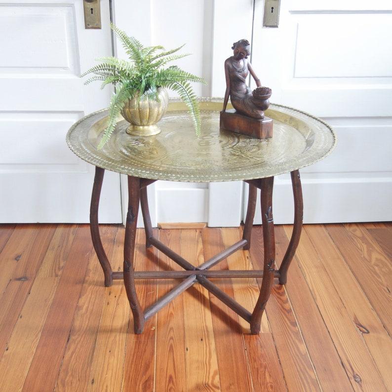 Mid Century Large Brass Tray Table Vintage Brass Folding Etsy