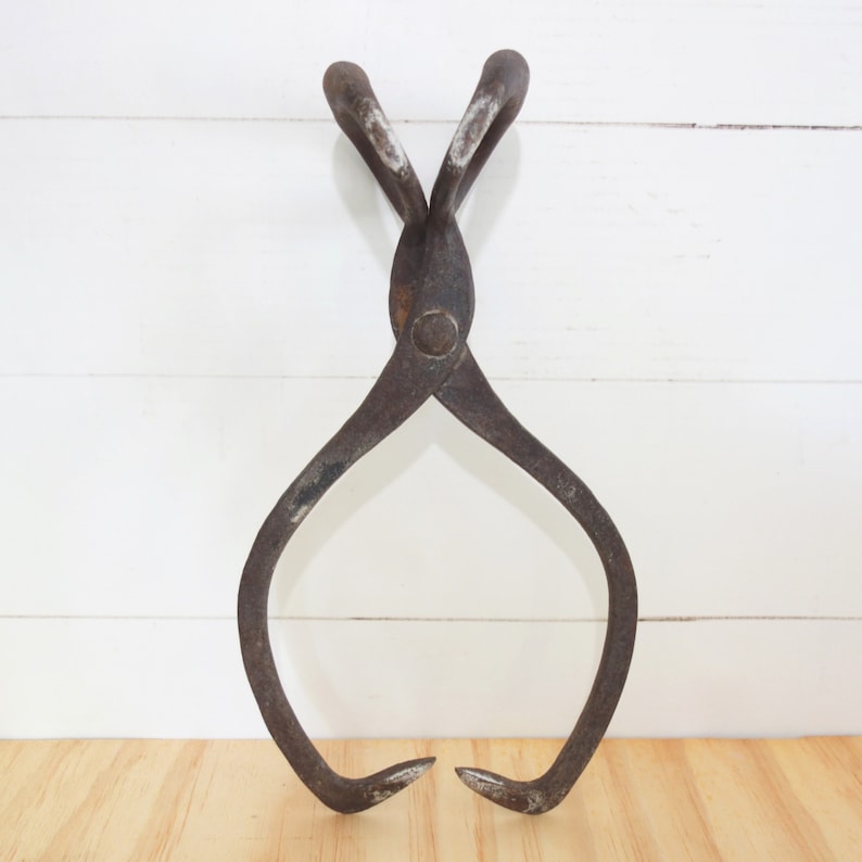 Rustic Vintage Iron Ice Tongs Primitive Black Iron Etsy