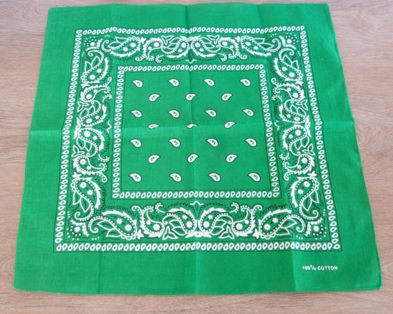 Vintage Cotton Bandana, Green Paisley, New Old St… - image 3