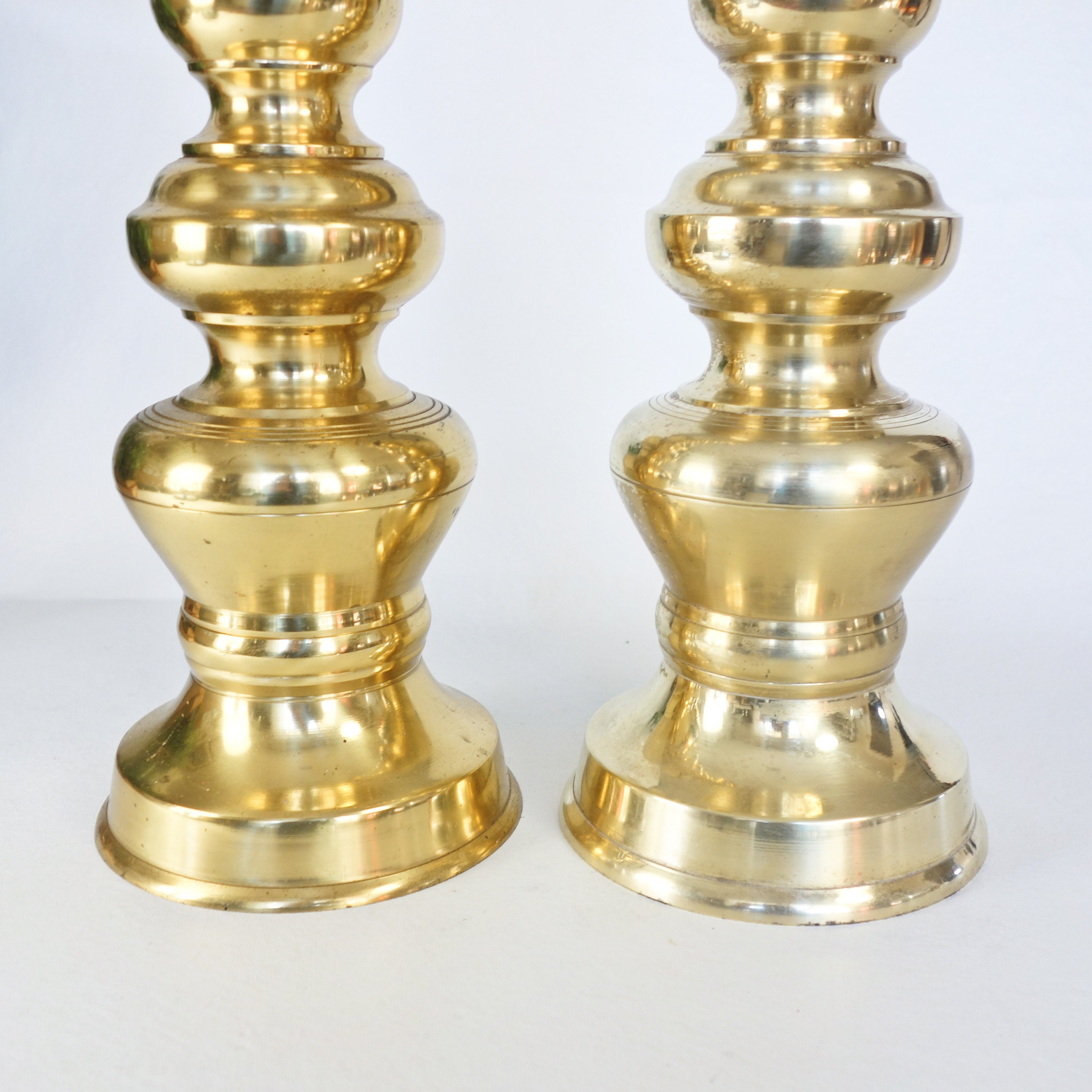 Tall Middle Eastern Mid Century Brass Candlesticks - a Pair - Rue