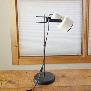 Vintage Adjustable Modern Table Lamp, Mid Century Cream Colored Bullet Shade Chrome Stand, Task Reading Light