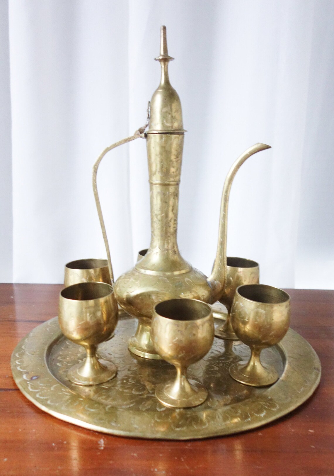 Turkish Etched Brass Tea Set Vintage Aftaba or Dallah Coffee Etsy