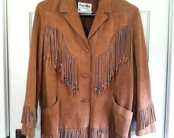 Vintage Suede Fringe Leather Jacket, Western Wear Coat, Brown Size 12 Medium, 1970's