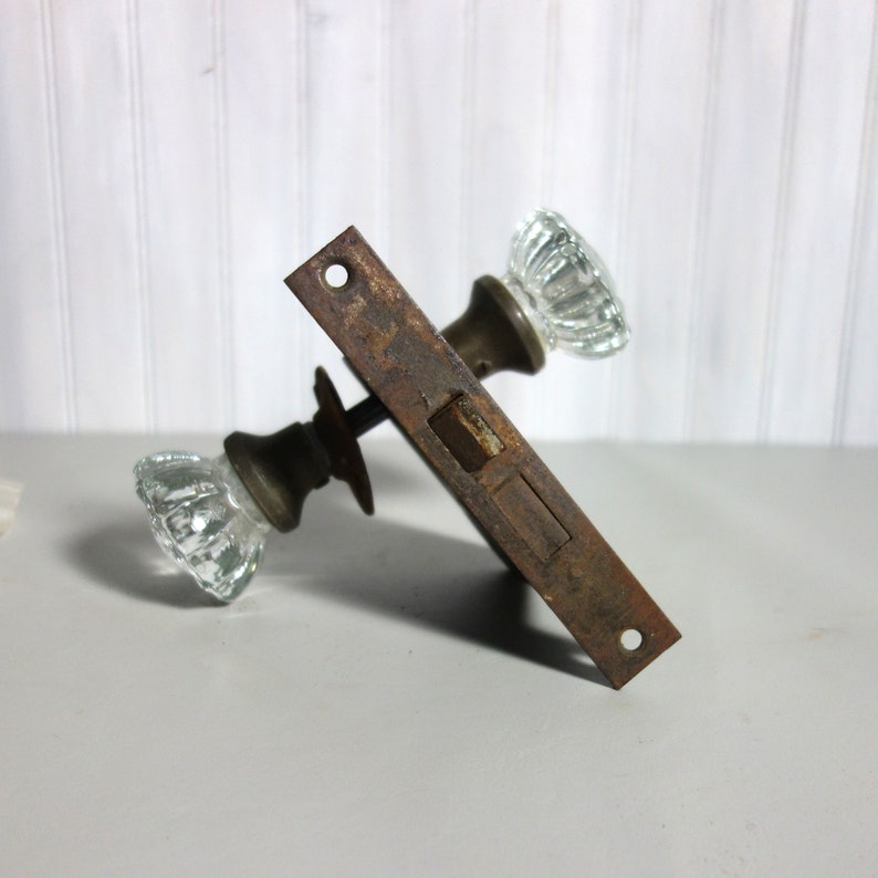 Antique Glass Door Knob Lock Set Brass Crystal Door Hardware Etsy