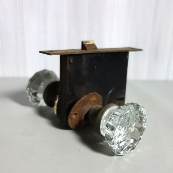 Antique Glass Door Knob Lock Set Brass Crystal Door Hardware Etsy