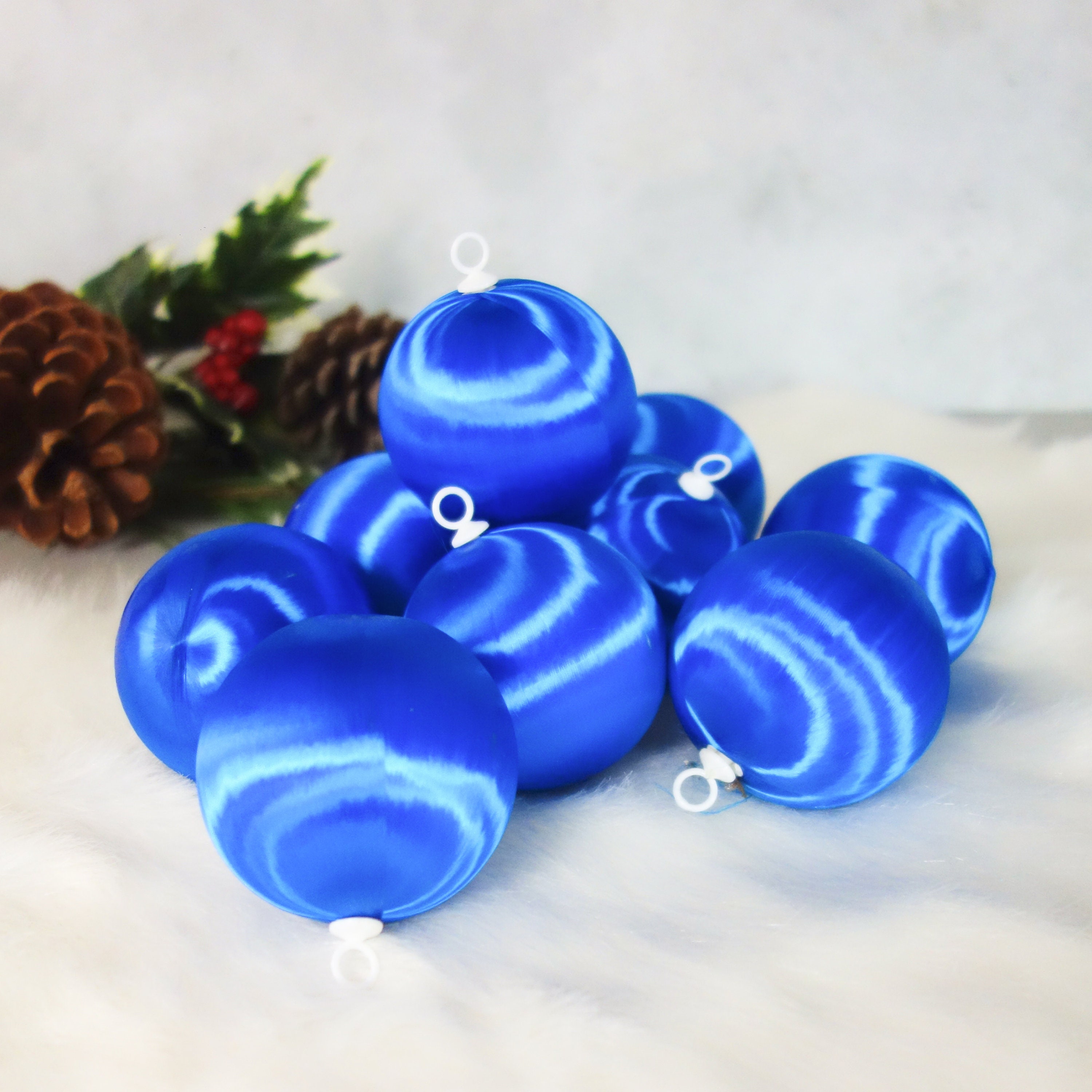 Blue Satin Sheen Christmas Ornaments Vintage Set of 9 Etsy