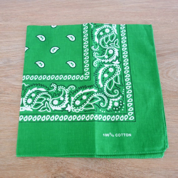 Vintage Cotton Bandana, Green Paisley, New Old St… - image 2