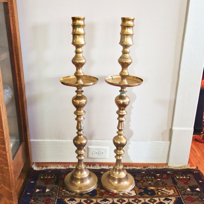 Large 36 Brass Floor Candlesticks Vintage Pair Altar Etsy