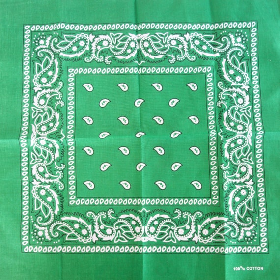 Vintage Cotton Bandana, Green Paisley, New Old St… - image 1