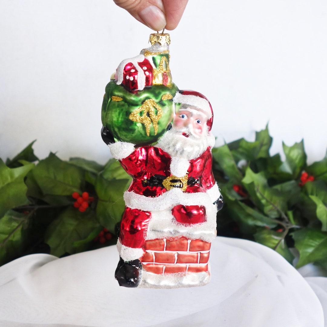 Vintage Large Blown Glass Santa Ornament, Vintage Hand Blown Christmas ...