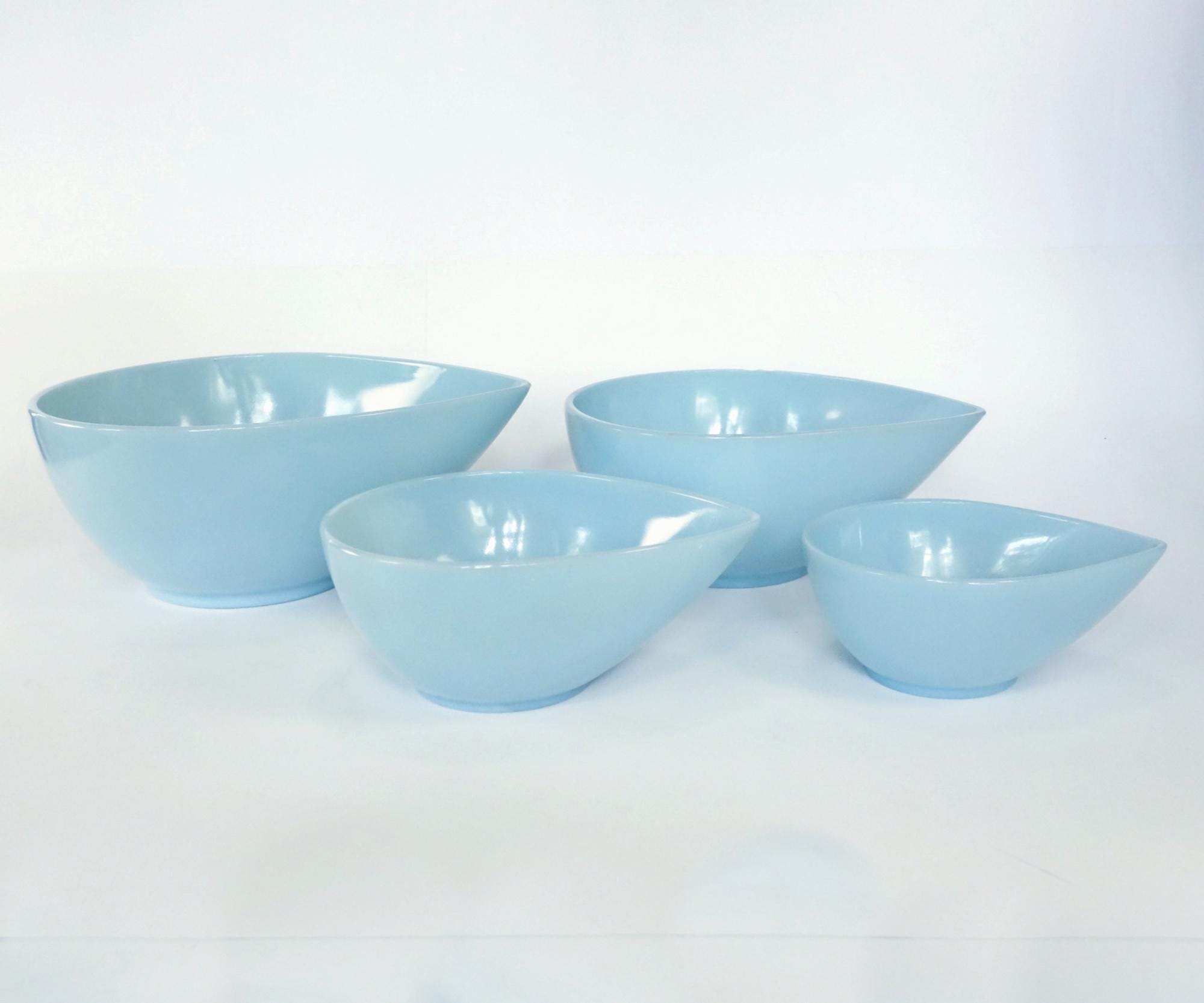 Vintage Delphite Blue Teardrop Mixing Bowls, 1950s Rare