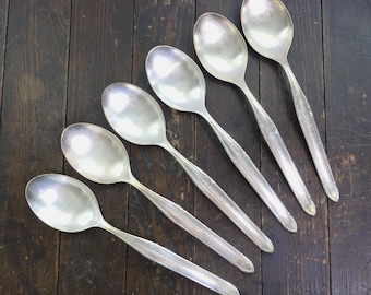 Antique Silverplate Spoons, Set of Six Silver Plate, German Wellner, Continental Silver Flatware Utensils