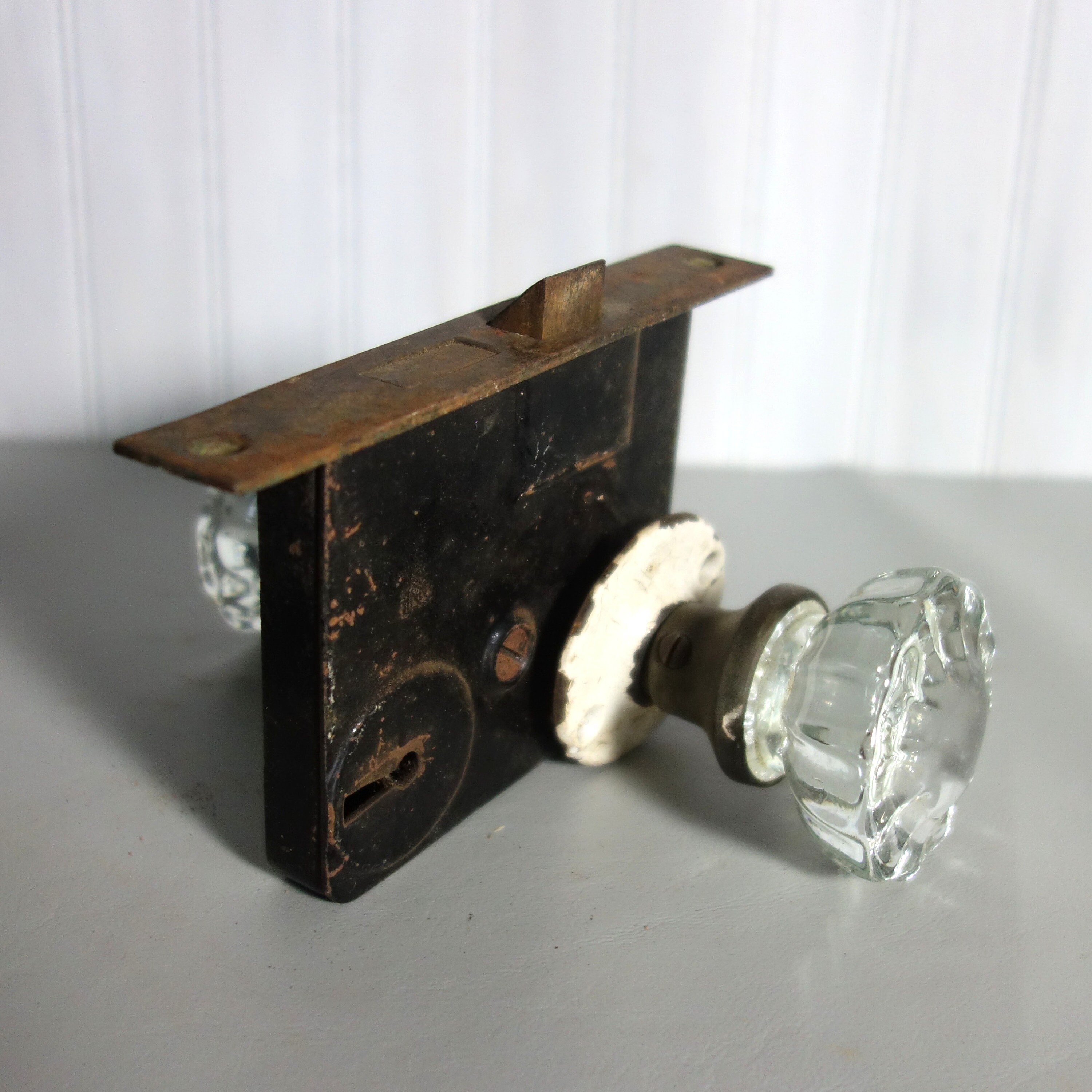 Antique Glass Door Knob Lock Set Brass Crystal Door Hardware Etsy